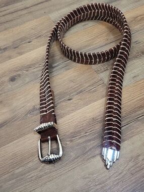 TOMMY BAHAMA 90S Brown Leather and Twine Braided Belt TB 4739 Made In Spain